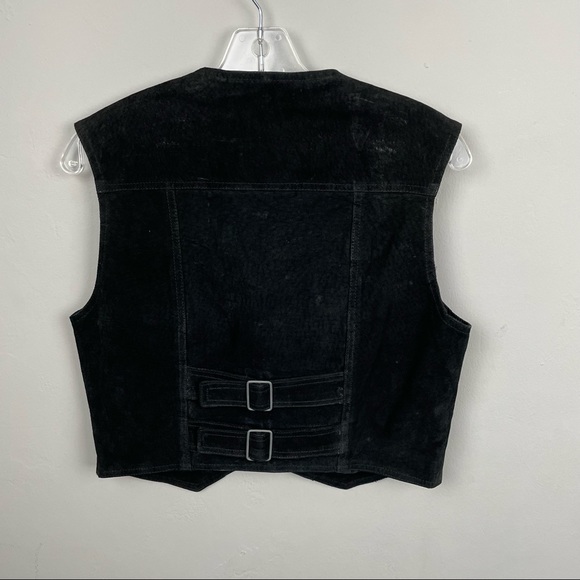Vintage 80's Clean Lines Classics Black Leather Vest Skirt Set Size Large - Picture 5 of 13